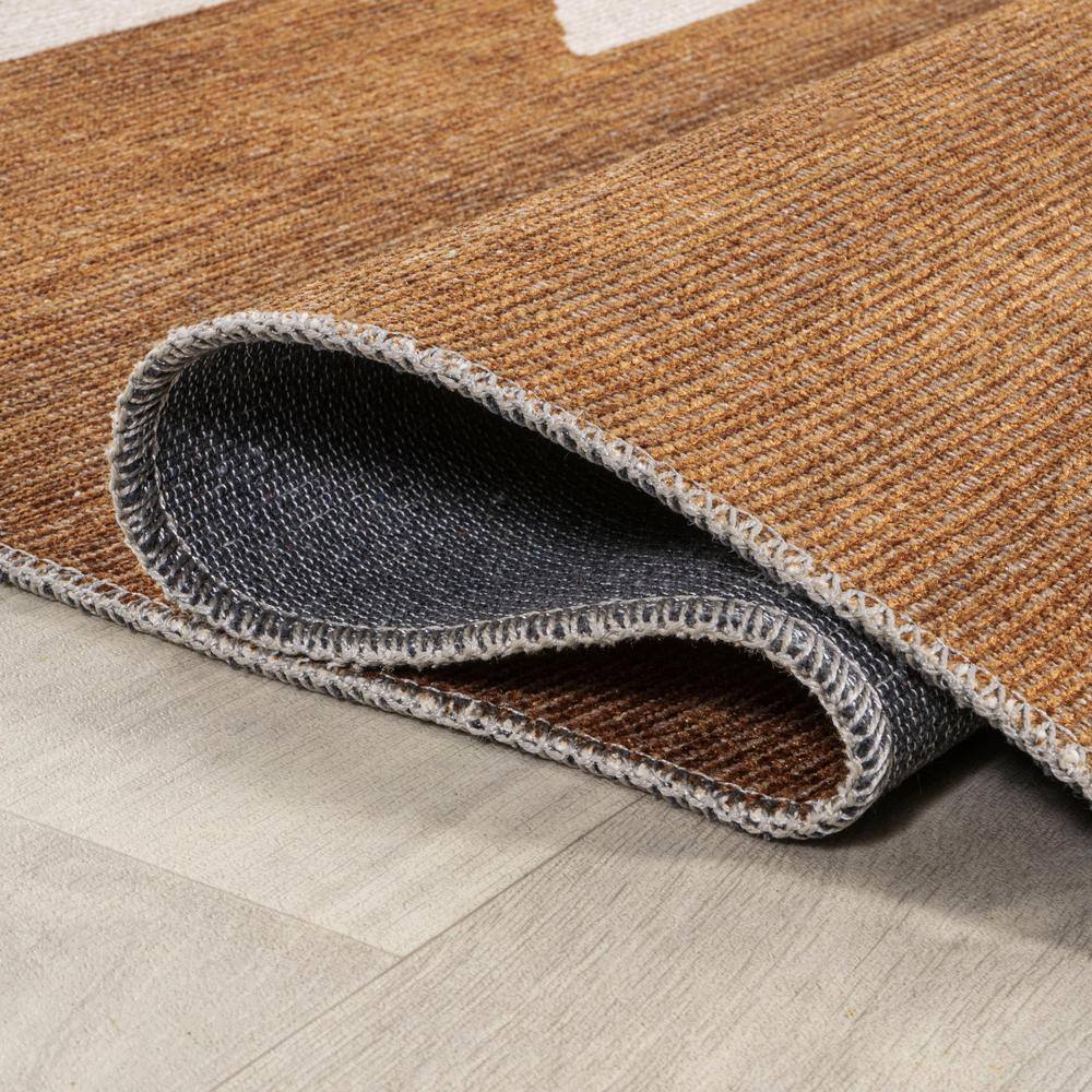 Chayton Rust and Cream Geometric Washable Synthetic Area Rug, 3 x 5 ft
