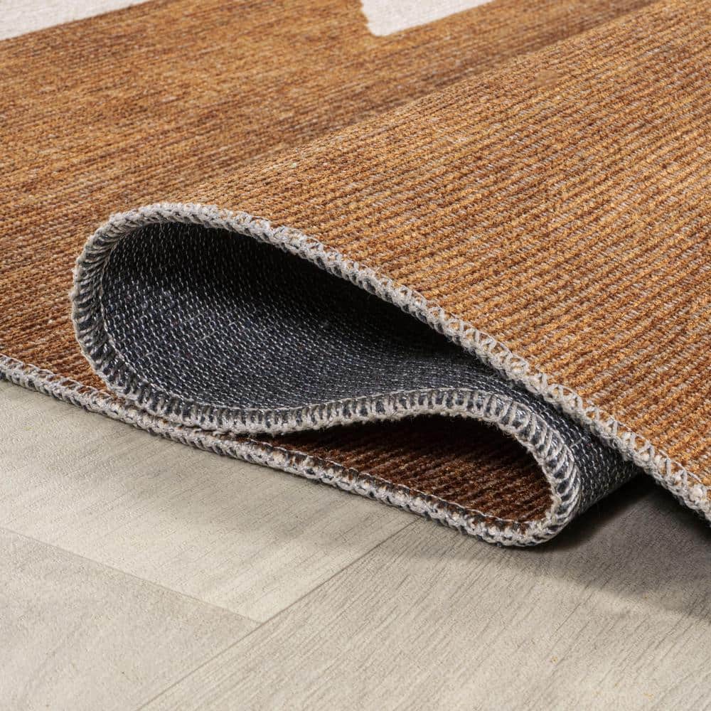 Chayton Terracotta and Cream Geometric Washable Area Rug 8' x 10'