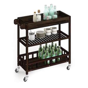 3 Tier Large Solid Acacia Kitchen Cart, Espresso, with Tray