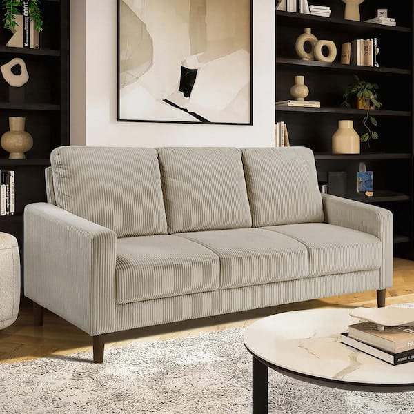 Lazzara Mackay 76.5 in. W Straight Arm Corduroy Fabric Rectangle Sofa in Taupe Color