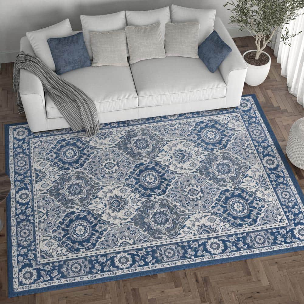 Navy Rectangular Reversible Synthetic 5' x 7' Area Rug