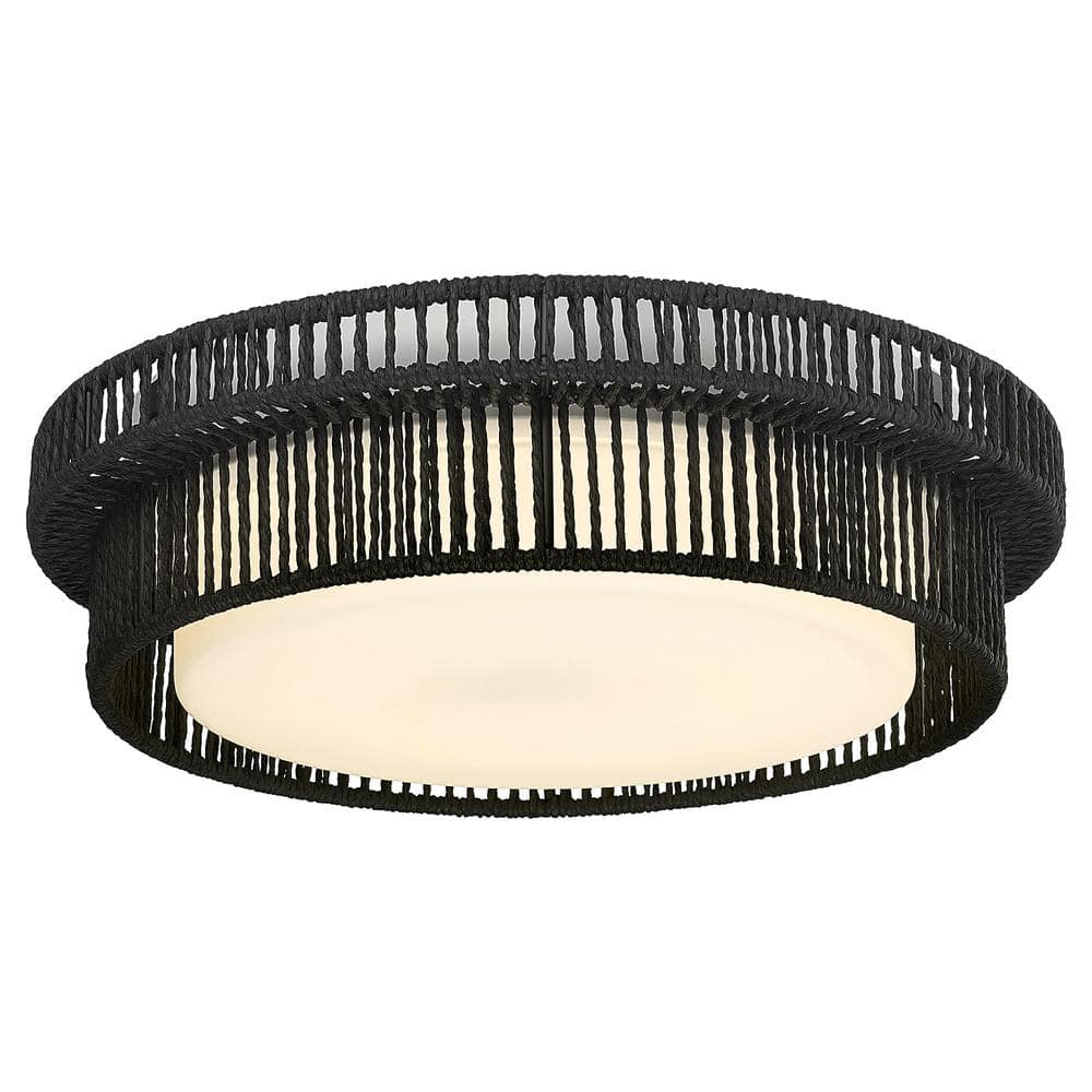 12.9 in. 16-Watt Boho Black Integrated LED Flush Mount with White Glass Shade for Bedroom Hallway price history on PriceWatchPro
