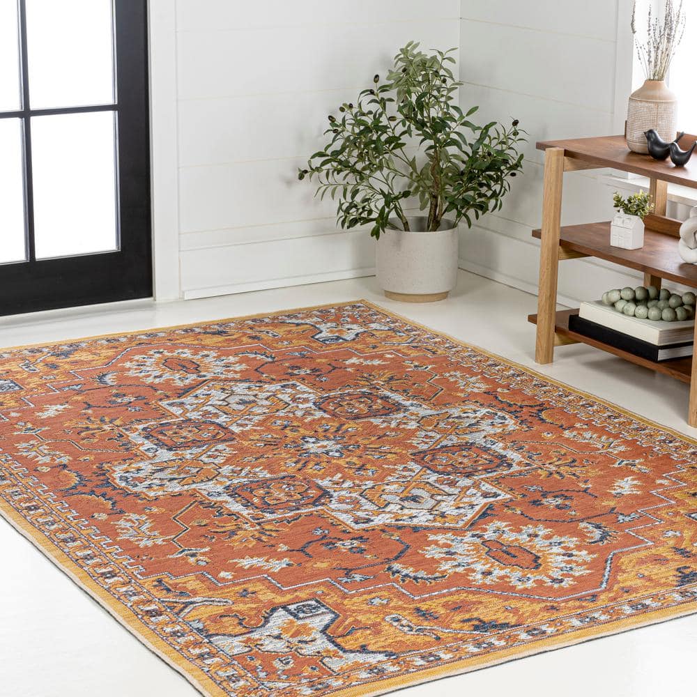 Bijan 4' x 6' Blue and Terra Medallion Synthetic Area Rug