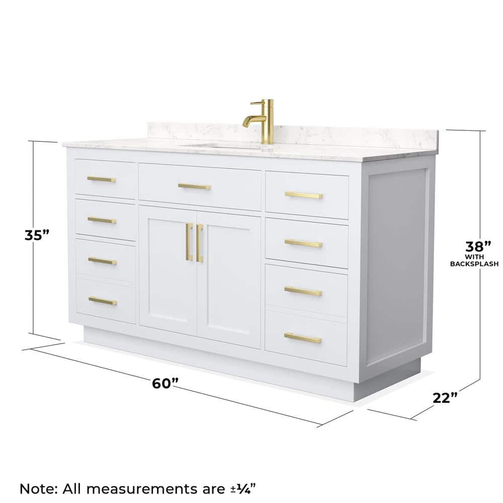 White 60'' Single Bathroom Vanity with Carrara Marble Top