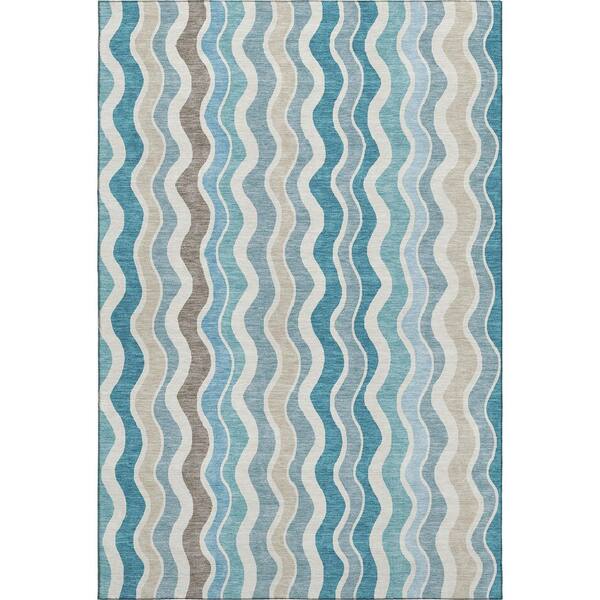 Mayfield Premium Machine Washable Abstract AMF2342 Teal 9 ft. x 12 ft. Area Rug