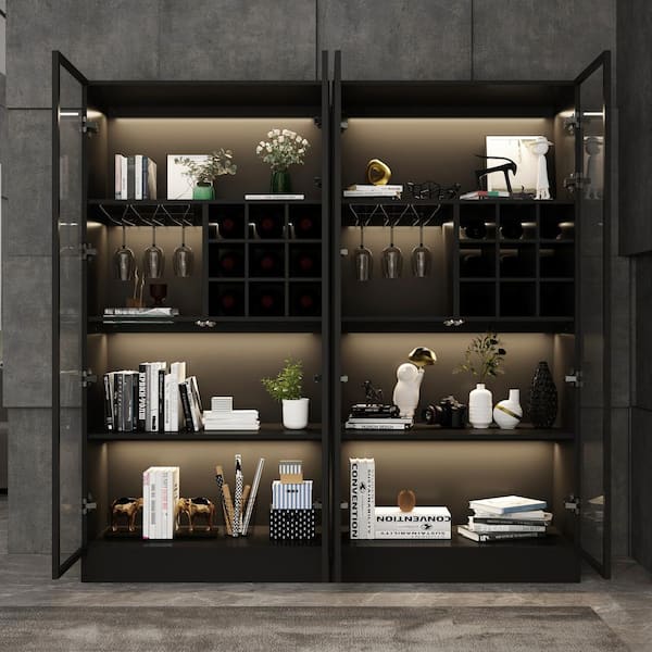 FUFU&GAGA Black Wood 31.5 in. W Display Cabinet With Pop up