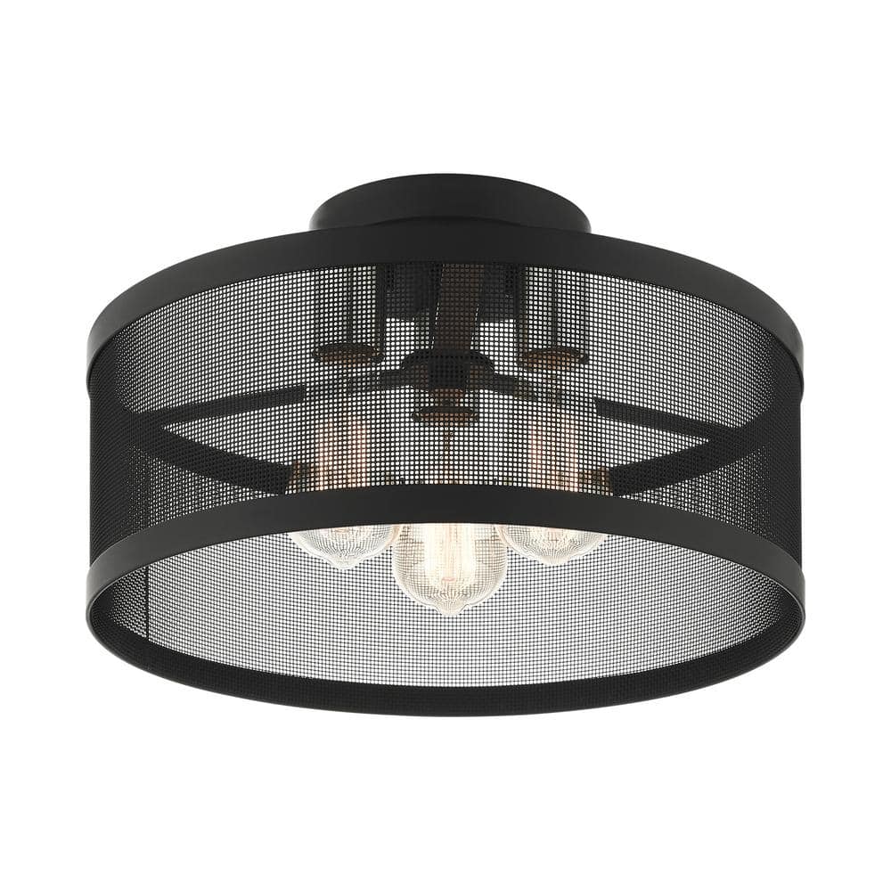Emilia Crystal-Infused 3-Light Indoor/Outdoor Drum LED Pendant in Black/Brushed Nickel