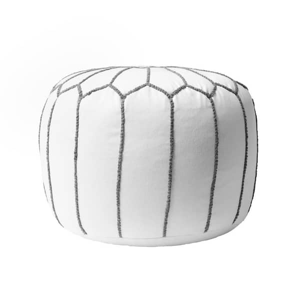 Classic Moroccan Cotton Ottoman White Round Pouf