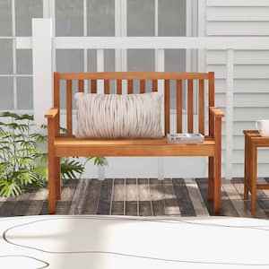 2-Person Garden Wood Outdoor Bench with Backrest Armrests for Yard Porch