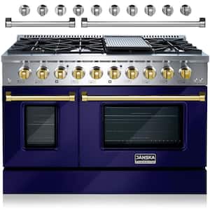 Professional Series 48 in. 6.7 cu. ft. 8-Burners Double Oven Gas Range with Griddle in Lustrous Blue