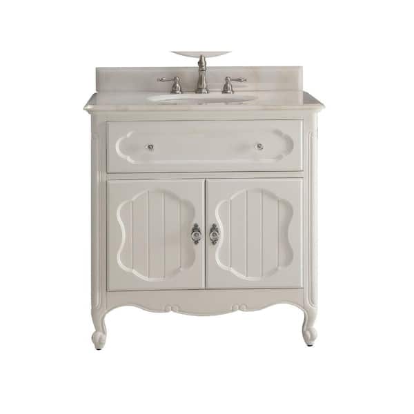 Benton Collection Knoxville 34 in. W x 21 in. D x 35 in. H Bathroom Sink Vanity in White with White Marble Top