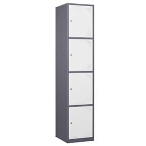 4-Tier Metal Locker Cabinet w/ Doors and Keys for Employees Gray White School Gym Locker 17 in. D x 15 in. W x 71 in. H