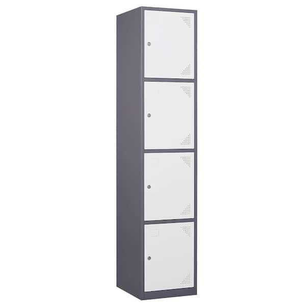 Mlezan 4-Tier Metal Locker Cabinet w/ Doors and Keys for Employees Gray White School Gym Locker 17 in. D x 15 in. W x 71 in. H
