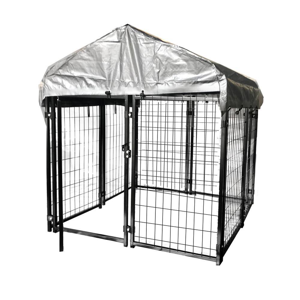 ALEKO Black Steel Expandable Kennel with Roof and Cover