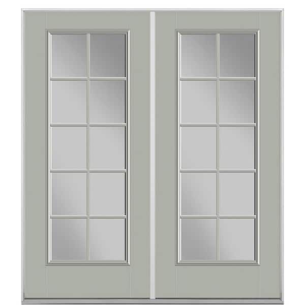 Masonite 72 in. x 80 in. Silver Cloud Fiberglass Prehung Right-Hand Inswing 10-Lite Clear Glass Patio Door without Brickmold