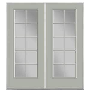 72 in. x 80 in. Silver Cloud Fiberglass Prehung Left-Hand Inswing 10-Lite Clear Glass Patio Door in Vinyl Frame