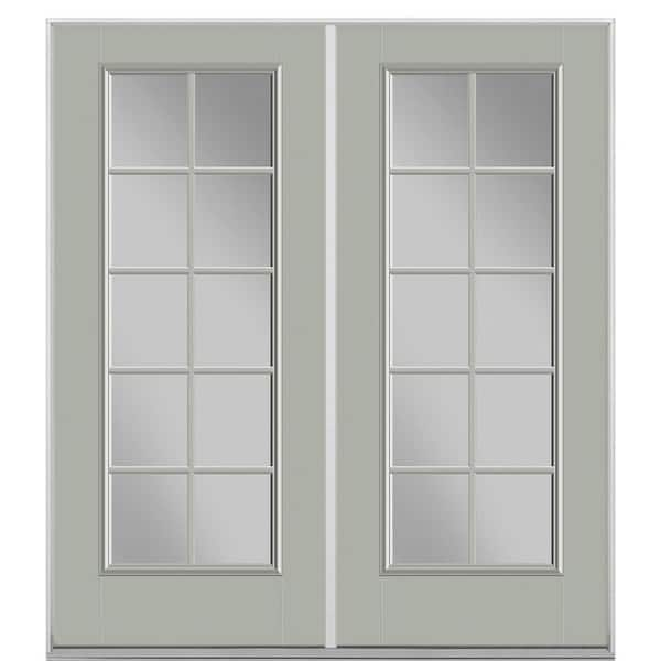 Masonite 72 in. x 80 in. Silver Cloud Fiberglass Prehung Right-Hand Inswing 10-Lite Clear Glass Patio Door in Vinyl Frame