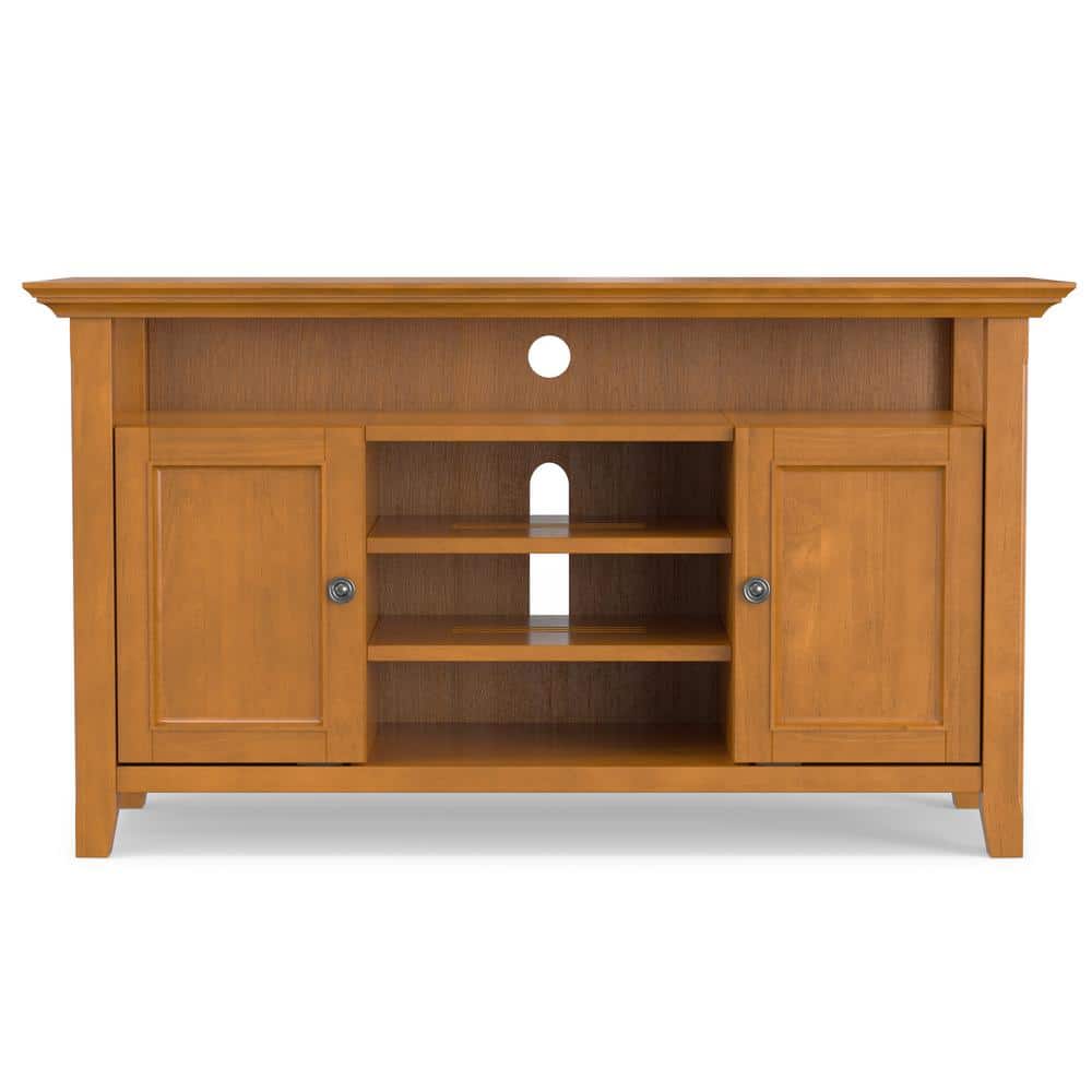 Light Golden Brown Solid Wood TV Media Stand with Cabinets