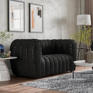 Laura Black 63 in. Boucle Polyester Fabric 2-Seater Glam Loveseat With Pocket Coil Cushions