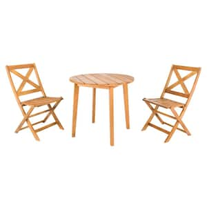 Bruna Natural Brown 3-Piece Wood Outdoor Bistro Set