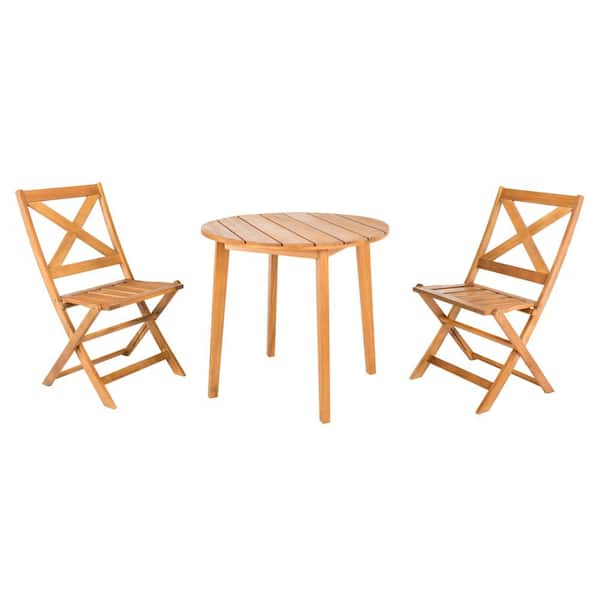 SAFAVIEH Bruna Natural Brown 3-Piece Wood Outdoor Bistro Set