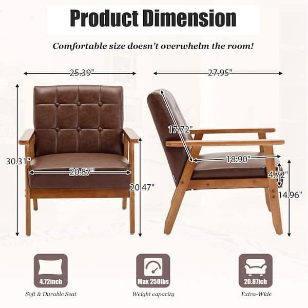 HOMCOM Retro PU Leather Accent Chair With Armrests - Brown, Tufted Design For Living Room-750922