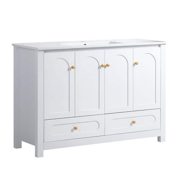48 in. W x 19 in. D x 33 in. H Single Sink Freestanding Bath Vanity in White with White Ceramic Top