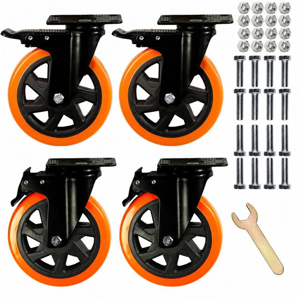 Set of 4 Heavy Duty 6 in. Gray PVC Swivel Casters Double Locking Industrial Wheels with 2800 lb. Load Rating price history on PriceWatchPro