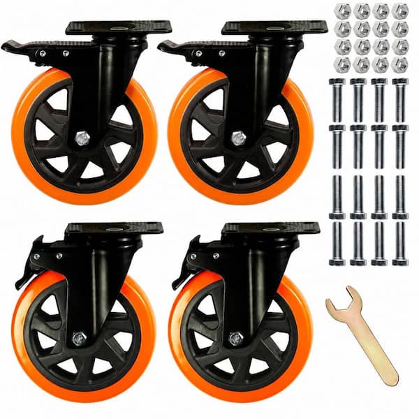 Set of 4 Heavy Duty 6 in. Gray PVC Swivel Casters Double Locking Industrial Wheels with 2800 lb. Load Rating