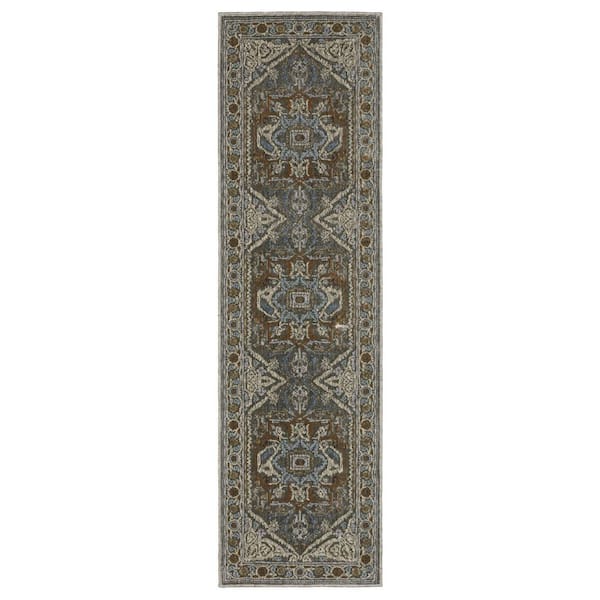 8' X 10' Charcoal And Blue Oriental Area Rug