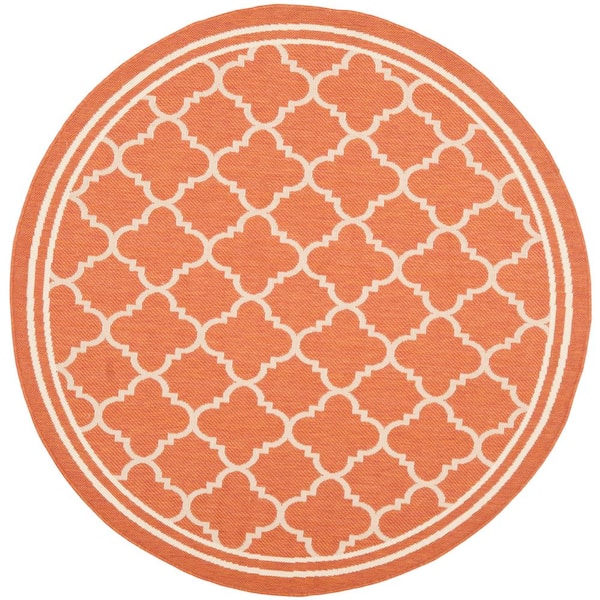 Courtyard Terracotta/Bone 8 ft. x 8 ft. Round Geometric Indoor/Outdoor Patio  Area Rug