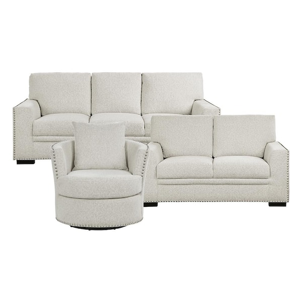 Lazzara Driggs 84 in. W Straight Arm Chenille Rectangle 3-Piece Living Room Sofa Set in Beige