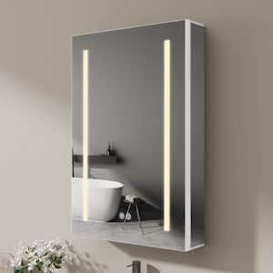 20 in. W x 30 in. H Recessed or Surface Mount Rectangular Aluminum Bathroom LED Medicine Cabinet White with Mirror