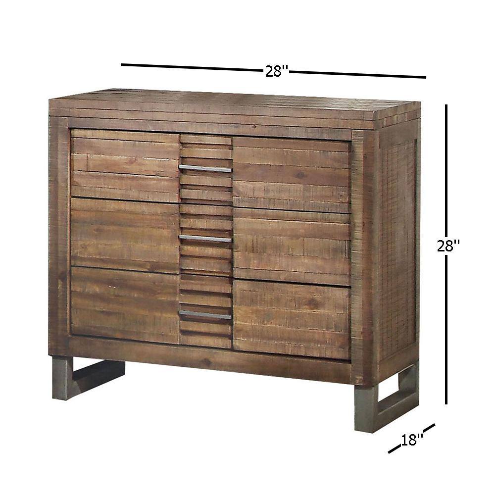 Andria Rustic Brown Wood Nightstand with 3 Drawers and Metal Legs