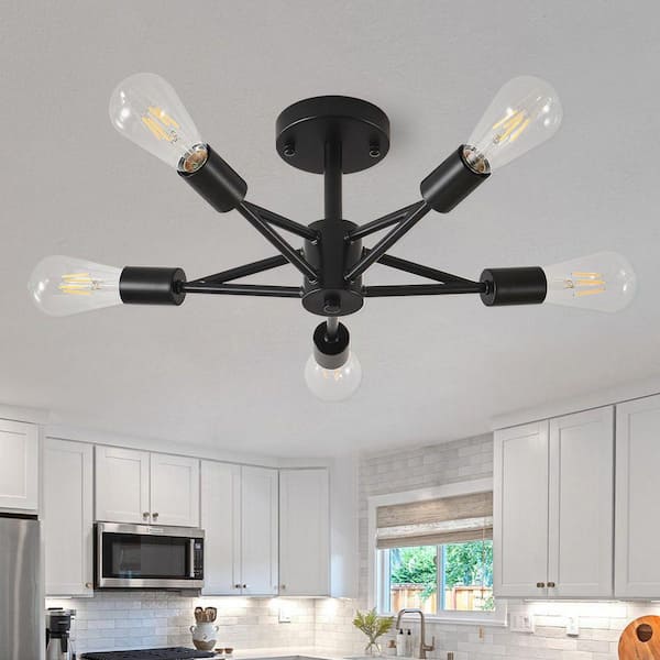 Modern 18.5 in. 5-Light Black Sputnik Industrial Semi-Flush Mount Ceiling Lights