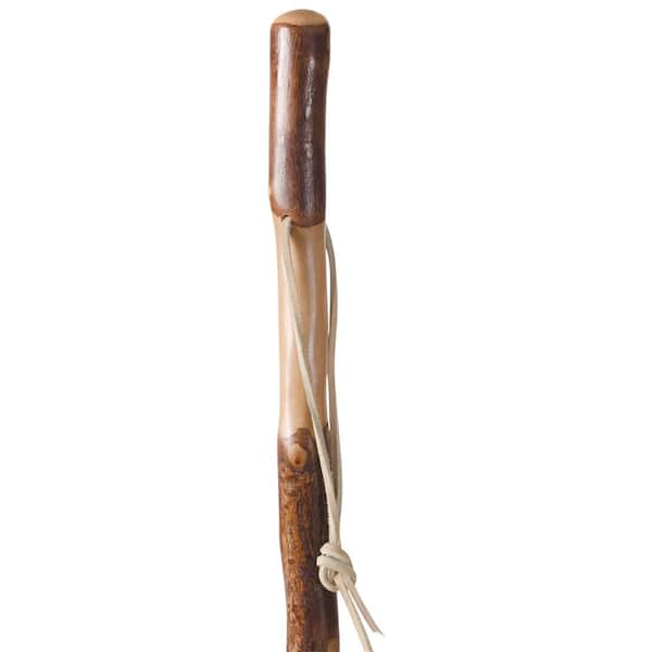 Wooden walking stick in brown with round hook grip made of plastic