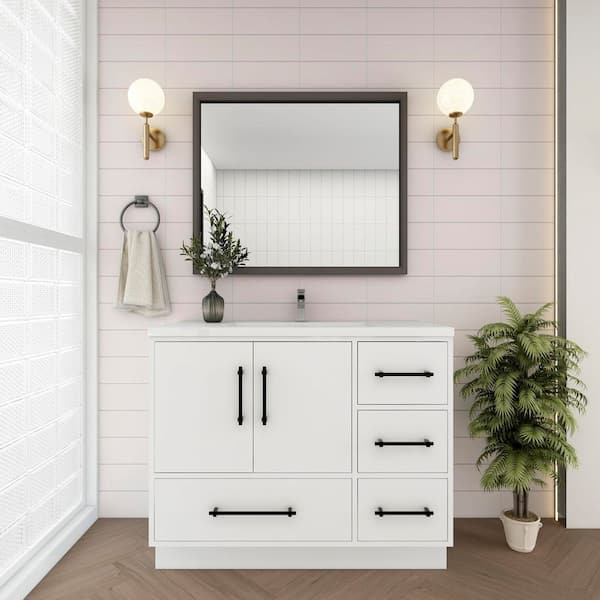 BV Better Vanity Victoria 42 in. W x 20 in. D x 35 in. H Single Sink Freestanding Bath Vanity in Gloss White with White Acrylic Top