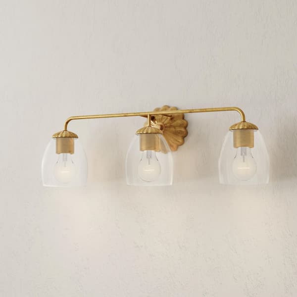 Progress Lighting Quillan 23.87 in. 3-Light Soft Gold Vanity Light with Clear Glass Shade