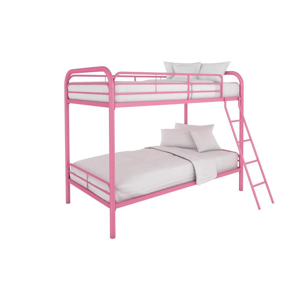 Dhp Elen Pink Metal Twin Over Bunk, Pink Bunk Beds With Mattresses