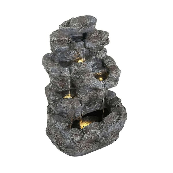 23.8 in. Outdoor 5-Tiered Cascading Rock Waterfall Fountain with LED Lights, Outdoor Fountain for Garden, Patio, Porch