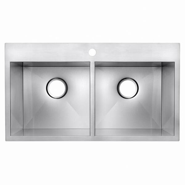 Golden Vantage Handmade Drop-in Stainless Steel 32 in. x 18 in. x 9 in. 1-Hole 50/50 Double Bowl Kitchen Sink in Brushed Finish