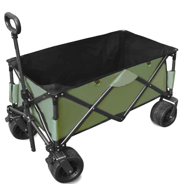 Green 5.5 cu. ft. Steel Folding Garden Cart, Utility Beach Wagon with All-Terrain Wheels for Camping, Shopping, Picnic