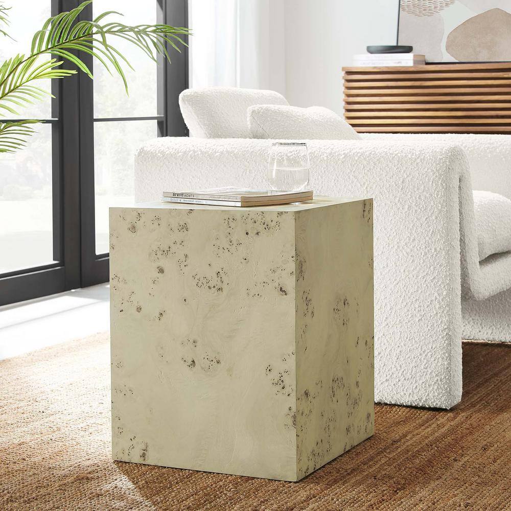 Bleached Burl Wood Square Accent Table with MDF Veneer