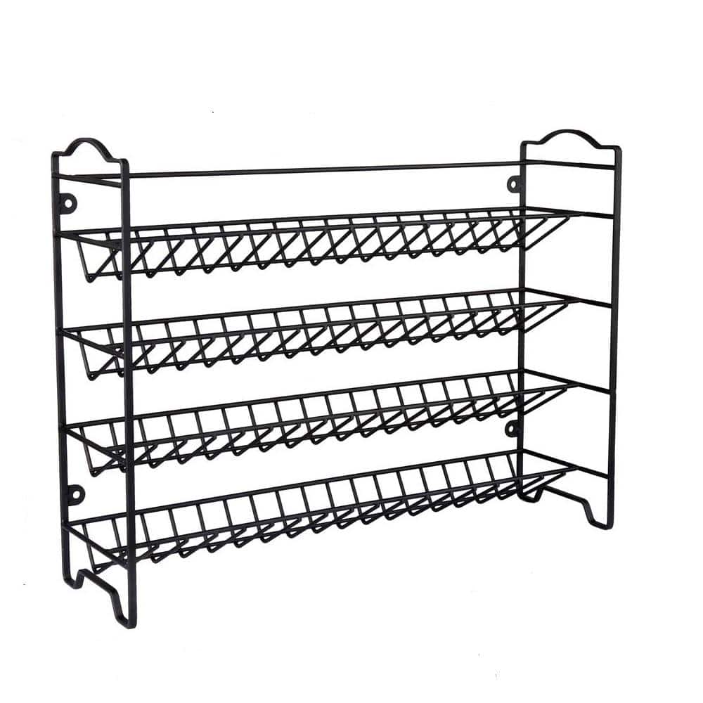 4-Shelf Black Spice Rack Organizer with 36 Empty Square Spice Jars 396 Spic