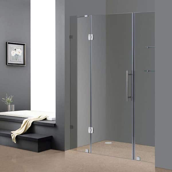 Aston Soleil 60 in. x 75 in. Completely Frameless Hinged Shower Door in Chrome with Glass Shelves