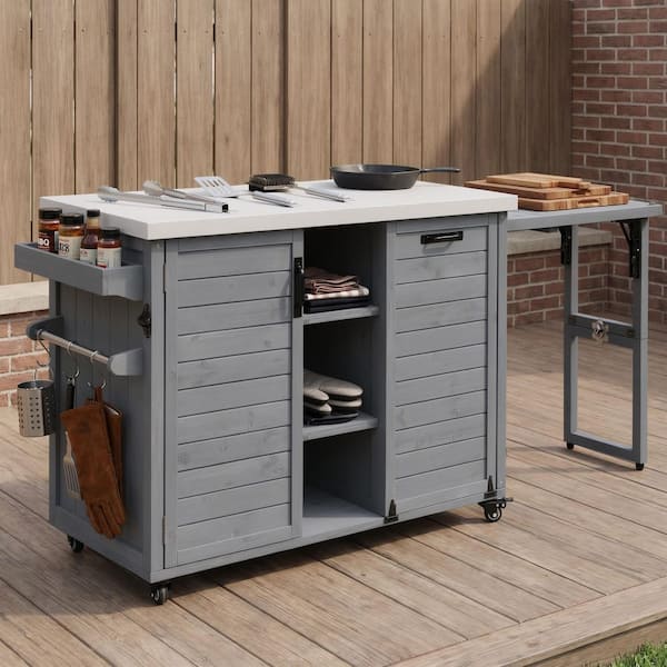 Ximuprmy Outdoor Gray Blue Stainless Steel 78 in. Kitchen Island