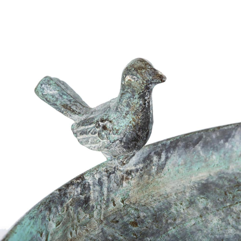 Ashlan Antique Dark Green Iron Bird Bath with Sculpted Bird