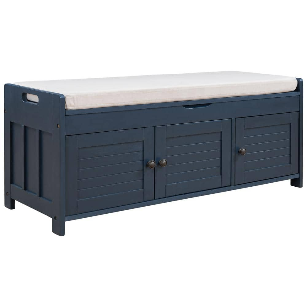 43.5 in. W x 16 in. D x 18 in. H Antique Navy Blue Storage Bench Linen ...