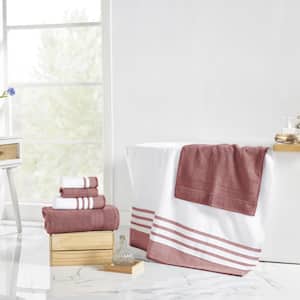 6 Piece Reinhart Rosewood Cotton Quick Dry White/Contrast Towel Set