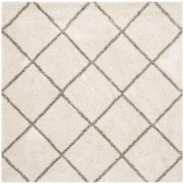 SAFAVIEH Hudson Shag Ivory/Gray 5 ft. x 5 ft. Square Diamonds Geometric Area Rug